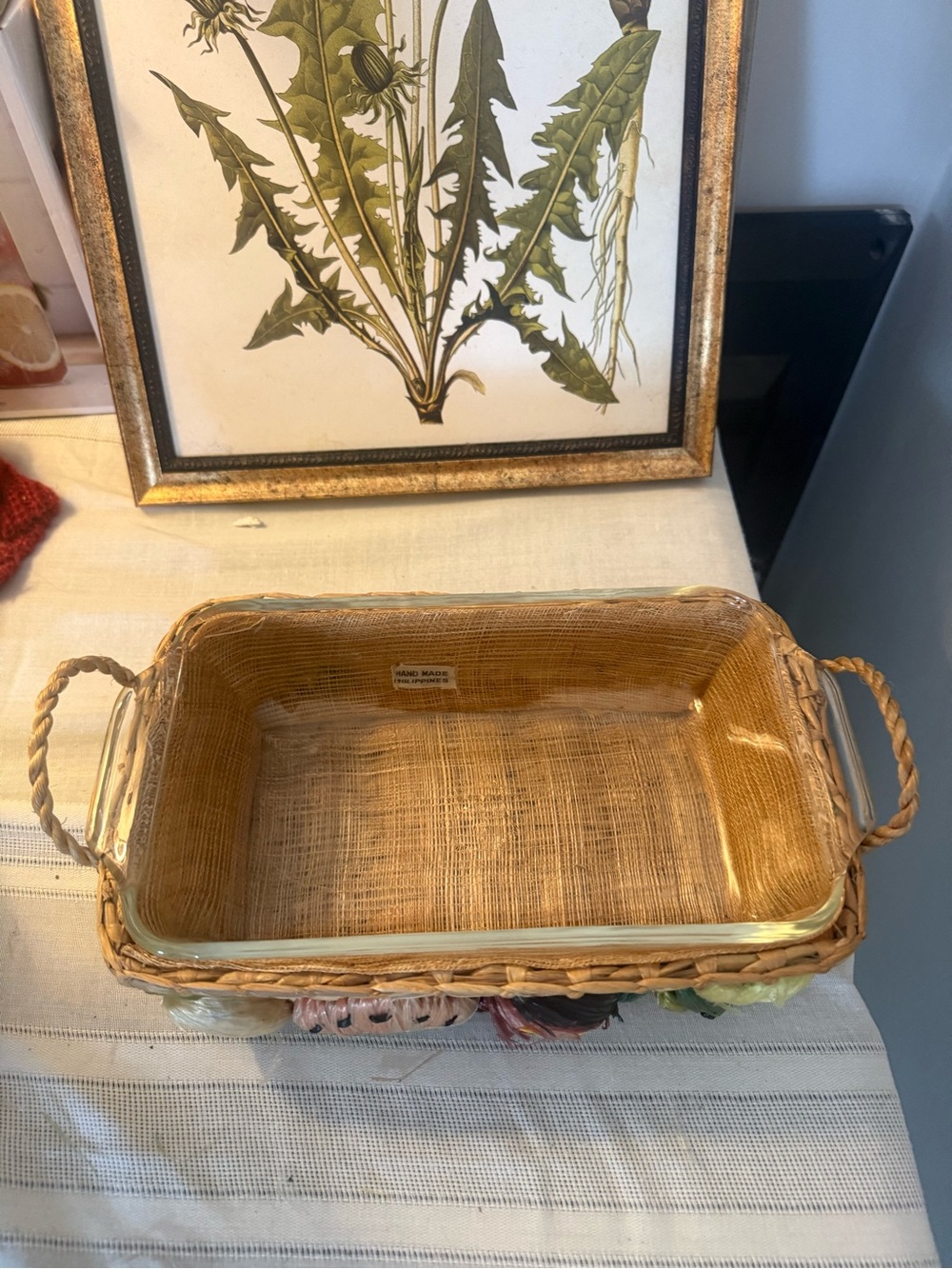 Vintage Cottagecore Handwoven Cookware Basket Duo with Pastel Floral Mushrooms - Picture 4 of 9